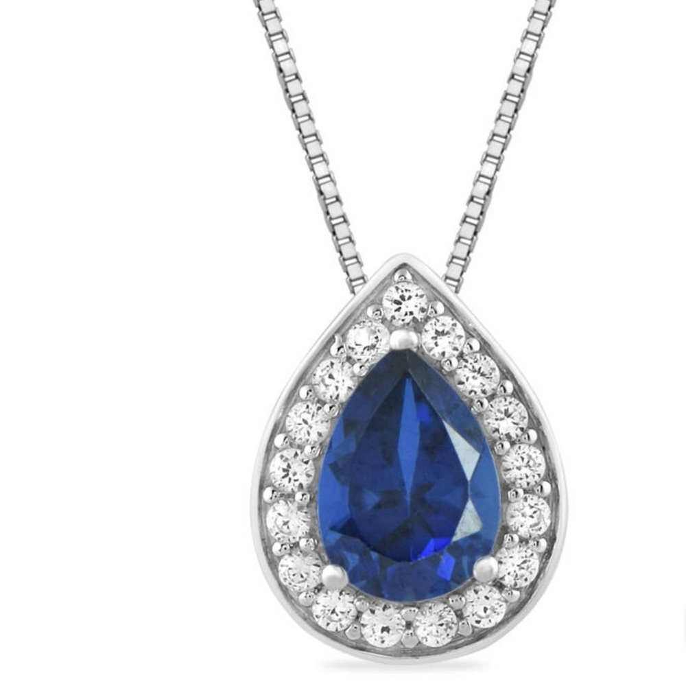 925 Pear Blue Sapphire Necklace